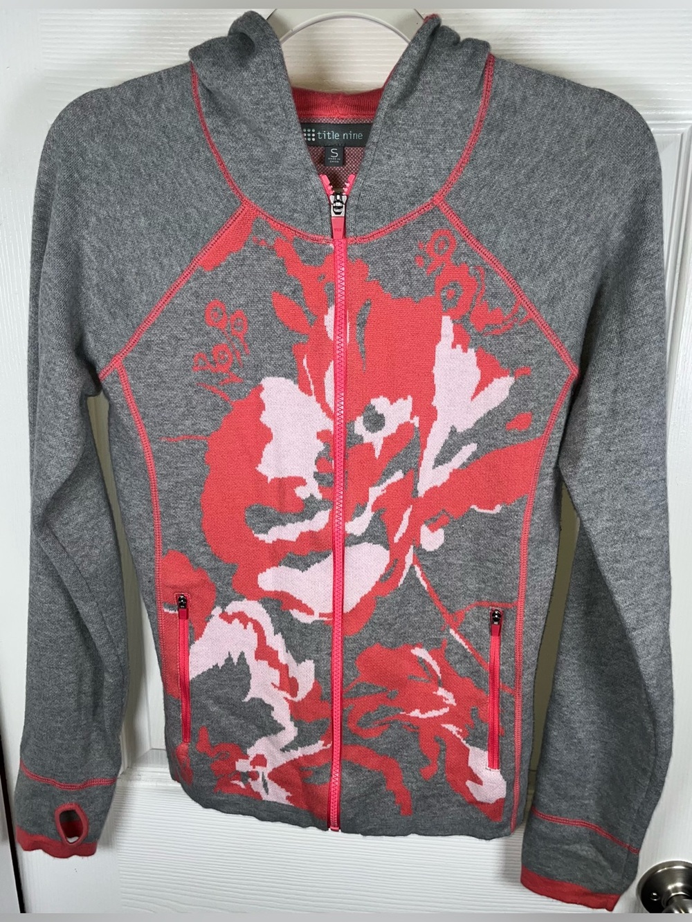 Title Nine Lotus Cotton Blend Patterned Zip-Sweater Hoodie Women's Small S